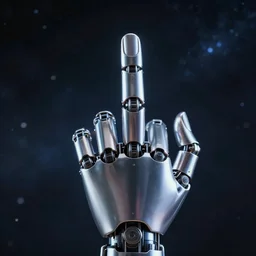 cybernetic finger, hd, background blur, camera focus, shiny, silver color finger, dark, cosmic,