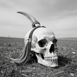 head bound elongated cranium steppe people raider face style photo black and white wide angle lense