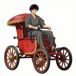 man riding a chariot colored and drawn by Junji Ito.
