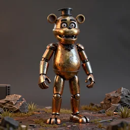 statue of freddy from fnaf made out of sheet metal, 3d render