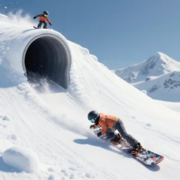 a snowboard downhill with a portal to another dimension on the end, lowbrow, matte painting, 3 - d highly detailed, in the style of mark ryden,