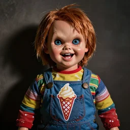 screaming chucky doll ice cream box logo