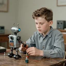 (((((1950s a boy working on his robot . muted colors.))))) by Jean-Baptiste Monge !!!!!!!!!!!!!!!!!!!!!!!!!!!