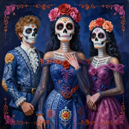 dia de los muertos, surrealist painting by igor morski, gediminas pranckevicius, beeple, ornament, porcelain, super - resolution, soft lighting, ray tracing global illumination, in a symbolic and meaningful style
