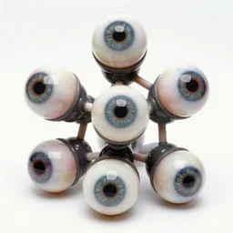 realistic object photo of molecule made of human eyeballs, readymade, dadaism, fluxus, man ray 1 9 9 0, life magazine photo