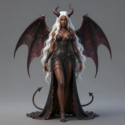 full length complex 3 d hyper realistic smooth ultra sharp render of a gorgeous light skinned african woman with white hair | demoness, succubus | medieval, fantasy, d & d, unholy | art by 吵 集 仁 儿 on artstation + oh jinwook + sakimichan