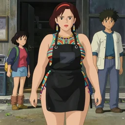 a beautiful plus sized model hitomi tanaka emma watson, alluring plus sized model, wearing mayan leotard with bulky black smithing apron loin cloth skirt, aztec modern street wear street fashion with mayan patterns, aztec street fashion, gapmoe yandere grimdark, trending on pixiv fanbox, painted by greg rutkowski makoto shinkai takashi takeuchi studio ghibli, akihiko yoshida