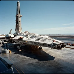 wide angle view, far distance, cinematic film photography of futuristic space docking station, building starship in parts, star trek, realistic, digital art