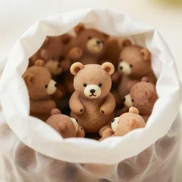 food photography of a bag of tiny bears, macro shot