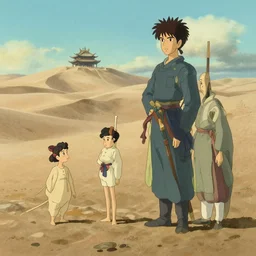 tang dynasty, desert, in the style of studio ghibli, j. c. leyendecker, greg rutkowski, artem