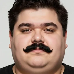 face portrait a big beefy man with a large face, thick dark hair, a bushy black moustache, no beard, with hardly any neck and mean little eyes, highly detailed, digital art, sharp focus, trending on art station, drawing