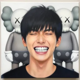 men shows his grillz by shusei nagaoka, kaws, david rudnick, airbrush on canvas, pastell colours, cell shaded, 8 k,