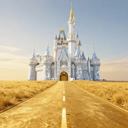 a golden road leading to a diamond castle, highly detailed, golden hour, eliot porter, frans lanting, ansel adams, 4 k, 3 5 mm, misty road, at sunset