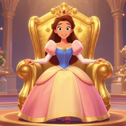a princess on a golden throne, pixar, disney, digital art