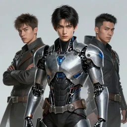 portrait of a handsome young cyborg warrior, art by lixin yin and denys tsiperko and bogdan rezunenko, hyperrealism, fantasy art
