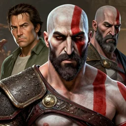 a highly detailed beautiful portrait of ronaldinho as kratos, by gregory manchess, james gurney, james jean