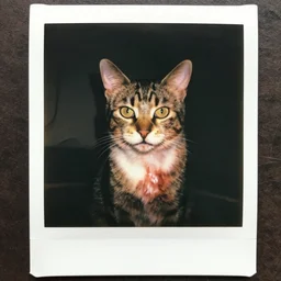 “ a polaroid picture of a ( ( bloody ) ) zombie cat, rembrandt lighting, horror ”