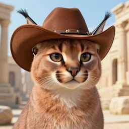 cute fluffy caracal in a ancient greek city, wearing cowboy hat on head | | cute, key visual, realistic shaded perfect face, fine details by stanley artgerm lau, wlop, rossdraws, james jean, andrei riabovitchev, marc simonetti, and sakimichan, trending on artstation