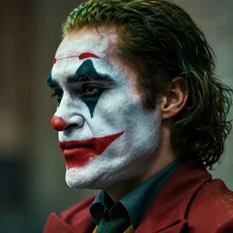 a side profile shot of a man wearing the joker makeup 8k, hyperrealism, cinematic lighting