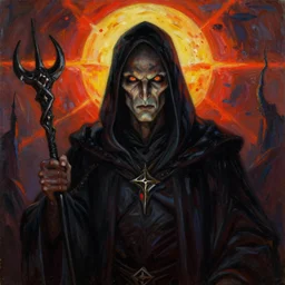 a vibrant portrait painting of a evil ancient necromancer with piercing eyes in dark fantasy setting, centered, dying earth, darksun, art by frank frazetta, artgerm, michael whelan, chris riddell, greg rutkowski