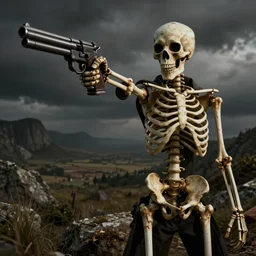 edgy skeleton pointing a gun