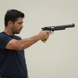 a man holding a banana as a gun