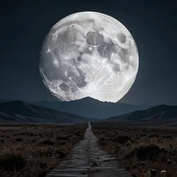 dreams from the moon, landscape, distant mountains, subtle lighting, path to the future
