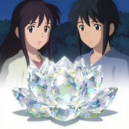 a comic book style crystal lotus by yusuke murata and makoto shinkai, anime style, cel shaded, unreal engine, highly detailed, iridescent, artstation, pixiv, reflective, volumetric lighting, soft glow