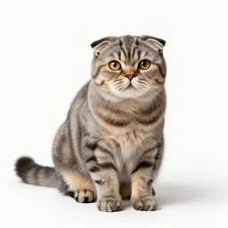 majestic scottish fold cat, photorealistic wildlife photography, full body, isolated on a pure white background, centered, entire subject in frame, sharp focus, soft studio lighting