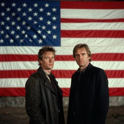 american flag, film still from the movie directed by denis villeneuve and david cronenberg with art direction by and h. r. giger and bernie wrightson