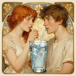 kagamine rin drink water, elegant, highly detailed, digital painting, artstation, concept art, smooth, sharp focus, illustration, art by artgerm and greg rutkowski and alphonse mucha