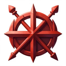 full shot of a symmetrical game sigil of giant medieval weapons crossed, red powerful fantasy epic legends, game icon stylized, digital illustration radiating, a glowing aura, global illumination, ray tracing, 8 k high definition, intricate details, octane render, unreal engine, trending on arstation