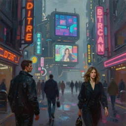 futuristic street scene, blade runner, perfect edges, highly detailed oil painting, neon signs, video screens, impasto brush strokes, soft light, 8 k, cyberpunk colour palette, dramatic composition, dramatic lighting, sharp focus, concept art, masterpiece, by adrian ghenie and jenny saville and zhang jingna