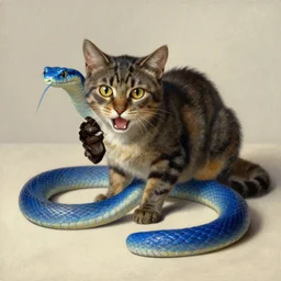 cat scared of the blue snake. henri de toulouse - lautrec