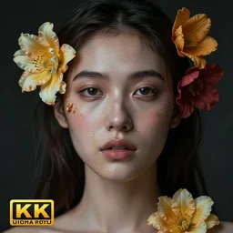dslr photo of a beautiful female with detailed face, wearing flowers, artgerm, artstation, extremely high quality, moody lighting, photography by deviantart, 8 k