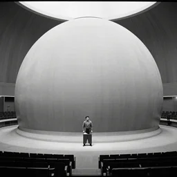 movie still of a spherical hall, cinestill 8 0 0 t black and white, by andrei tarkovsky, heavy grain, high quality, high detail, ultra wide lens, cinematic composition, dramatic light, lens flares, anamorphic volumetric light