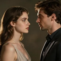 A woman and a man looking at each other