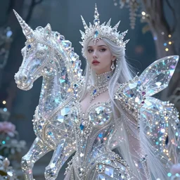 epic ultra detailed realistic portrait of beautiful queen made of s crystals magic sparkels diamonds neon lights and translucent fabric. in the unicorn's garden. surrealistic magic. by greg rutkowski, concept art, sharp foccus. intricate, elegant. by basil gogos. art by wlop and artgerm and greg rutkowski and