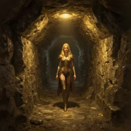 subterranean passageway rugged stone dungeon, greg rutkowski, alena aenami, artstation, radiant lighting, gilding