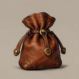 an ornate small leather bag, fantasy illustration, medieval era, blank background, studio lighting, hand - drawn digital art