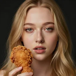 a face looking like fried chicken, fried chicken model looking like amanda seyfried