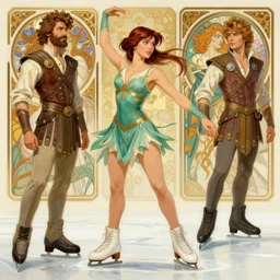 detailed illustrations of xena warrior princess themed ice skating fashion, artstation, painting by gaston bussiere and ruan jia and conrad roset and alphonse mucha and bouguereau,