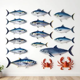 fish species marine life wallchart high definition white background tuna cod whales crabs lobsters poster educational