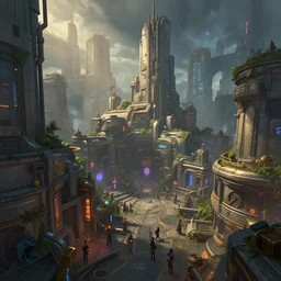 wide angle view of piltover underground cyberpunk city, league of legends arcane, highly detailed, digital painting, artstation, concept art, hyperrealism, octane render, 8 k, by federico pelat and liam wong and jonas roscinas and damien peinoit