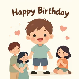 stunning illustration for boy birthday wish card, 2 years old, happiness, love, smiles, clean cel shaded vector art. shutterstock. behance hd by lois van baarle, artgerm, helen huang, by makoto shinkai and ilya kuvshinov, rossdraws, illustration, art by ilya kuvshinov, textless, no watermark