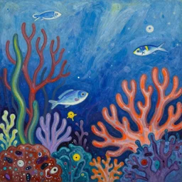 chagall style painting, coral reef
