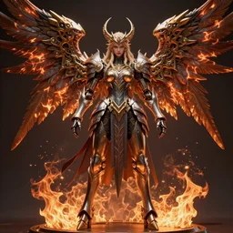 complex 3 d render hyper detailed ultra sharp of a beautiful ornate biomech valkyrie princess angel of death gorgeous, wings, d & d, medieval dark fantasy, battle armor, fiery aura, dynamic, intricate, zbrush, octane render, 8 k, hd, rim light, symmetrical, proportional, art by takeshi obata & satoshi kon & artgerm & billelis & wlop