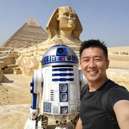 Selfie of R2-D2 with the Sphinx, at the Pyramids of Giza