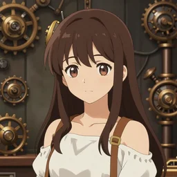 An illustration of single teenager girl as Ko no su ba, light skin, steampunk background, digital painting, game promotional poster, soft light, highly detailed, sharp focus, art by Yabuki Kentarou, trending on Pixiv.