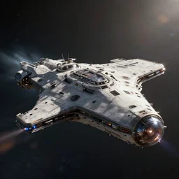 a futuristic space ship traveling through space, detailed, unreal engine, hideo kojima, beeple, giacometti, 8k, motion blur, depth of field, ambient occlusion,